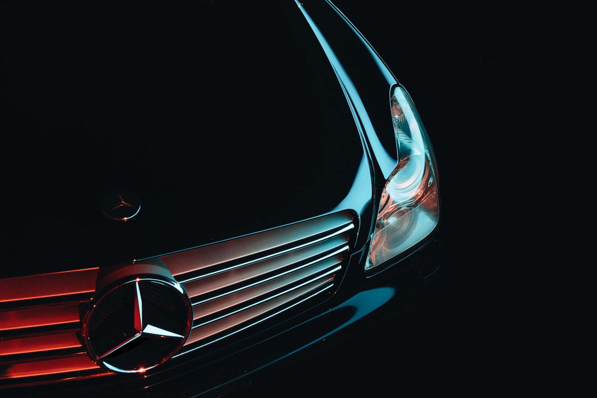close-up of a black Mercedes